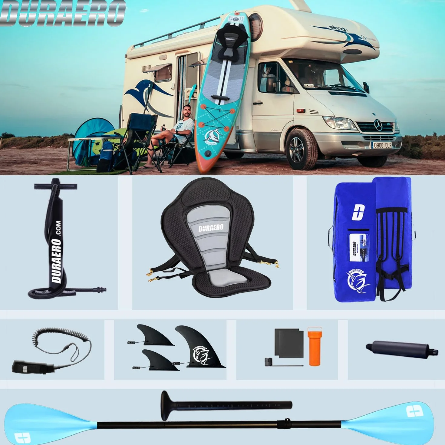 Stand up Paddling Board Aufblasbare SUP Set, Kajak Sitz,330x76x15cm, Tragkraft bis 150Kg, Cam Halterung,Integrierte Kick-Pad, 3 Finnen, Verstellbares Doppel-Paddel, Komplettes Zubehör, Mintgrün