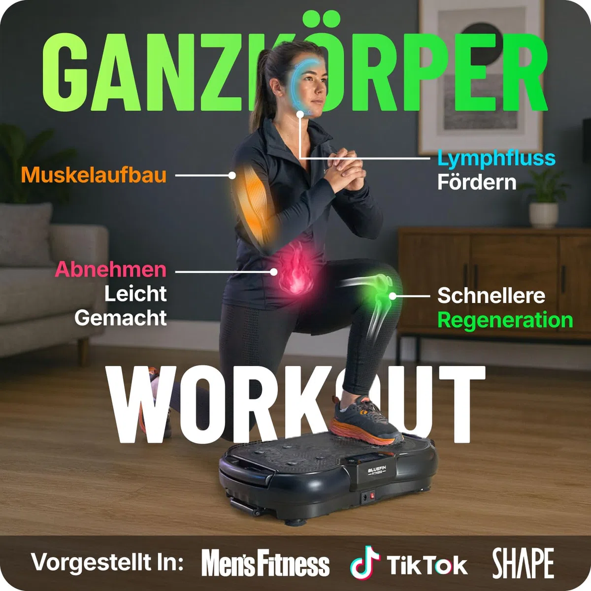 Bluefin Fitness Ultra Slim Power Vibrationsplatte, 5 Programme + 180 Stufen, Ganzkörpertraining, Geräuscharmes Heimfitnessgerät, Einfach zu verstauen, Kompaktes Design