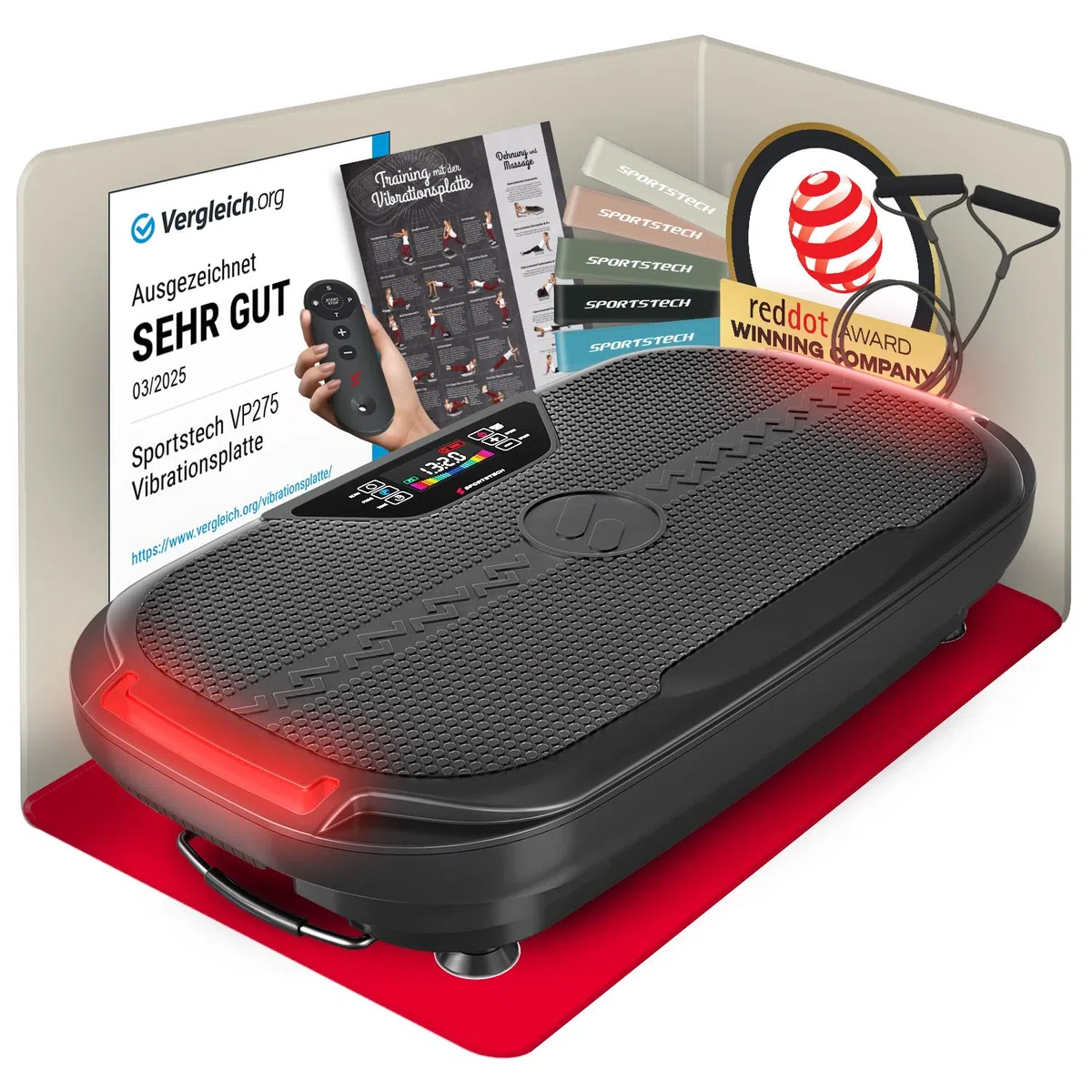 Sportstech VP275 3D Vibrationsplatte für Zuhause mit App-Steuerung, Rüttelplatte für Frauen & Männer, Lymphdrainage, Fettverbrennung & Muskelaufbau, Ganzkörpertraining, LED, Power Ropes, 99 Stufen