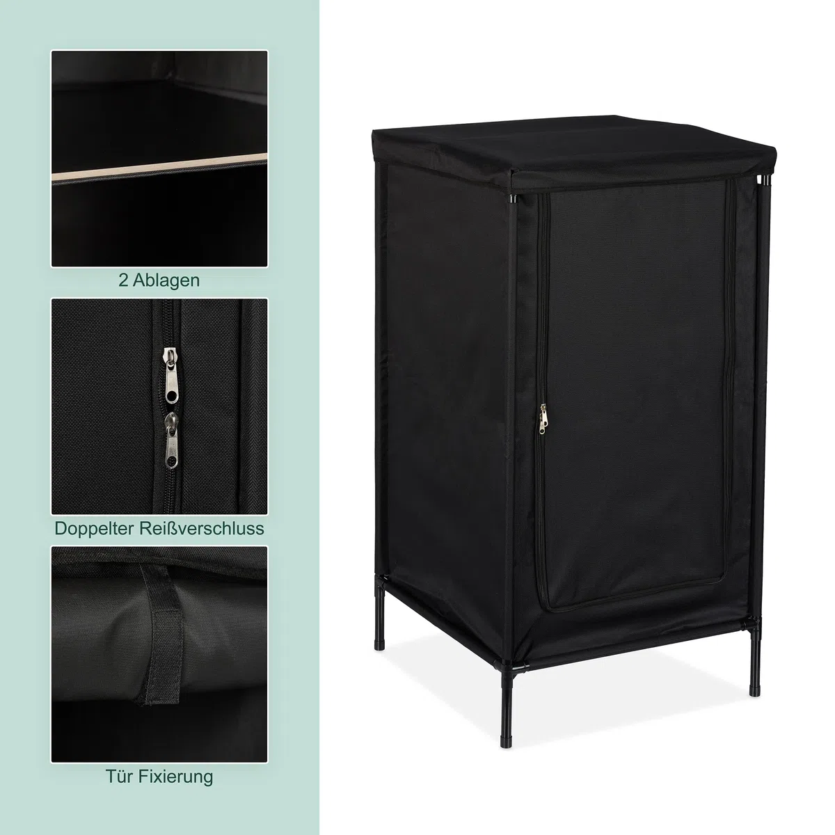 Relaxdays Campingschrank, 2 Ablagen, HxBxT: 87 x 47,5 x 47,5 cm, Stoff & Metall, Campingregal, Stauraum im Vorzelt, grau