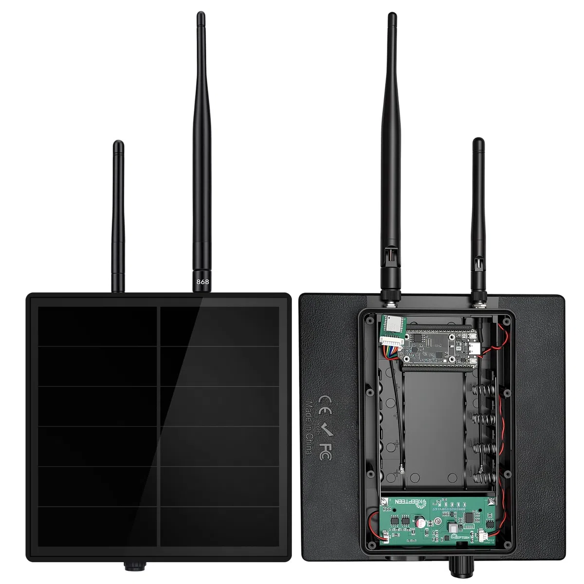 Solar-Kit für ESP32 LoRa V4 Entwicklungsboard mit 868-MHz-LoRa-Antenne, 2,4-GHz-WLAN-Antenne und L76K-GNSS-Modul, wasserdichtes 5-W-Solargehäuse für Outdoor Meshtastic