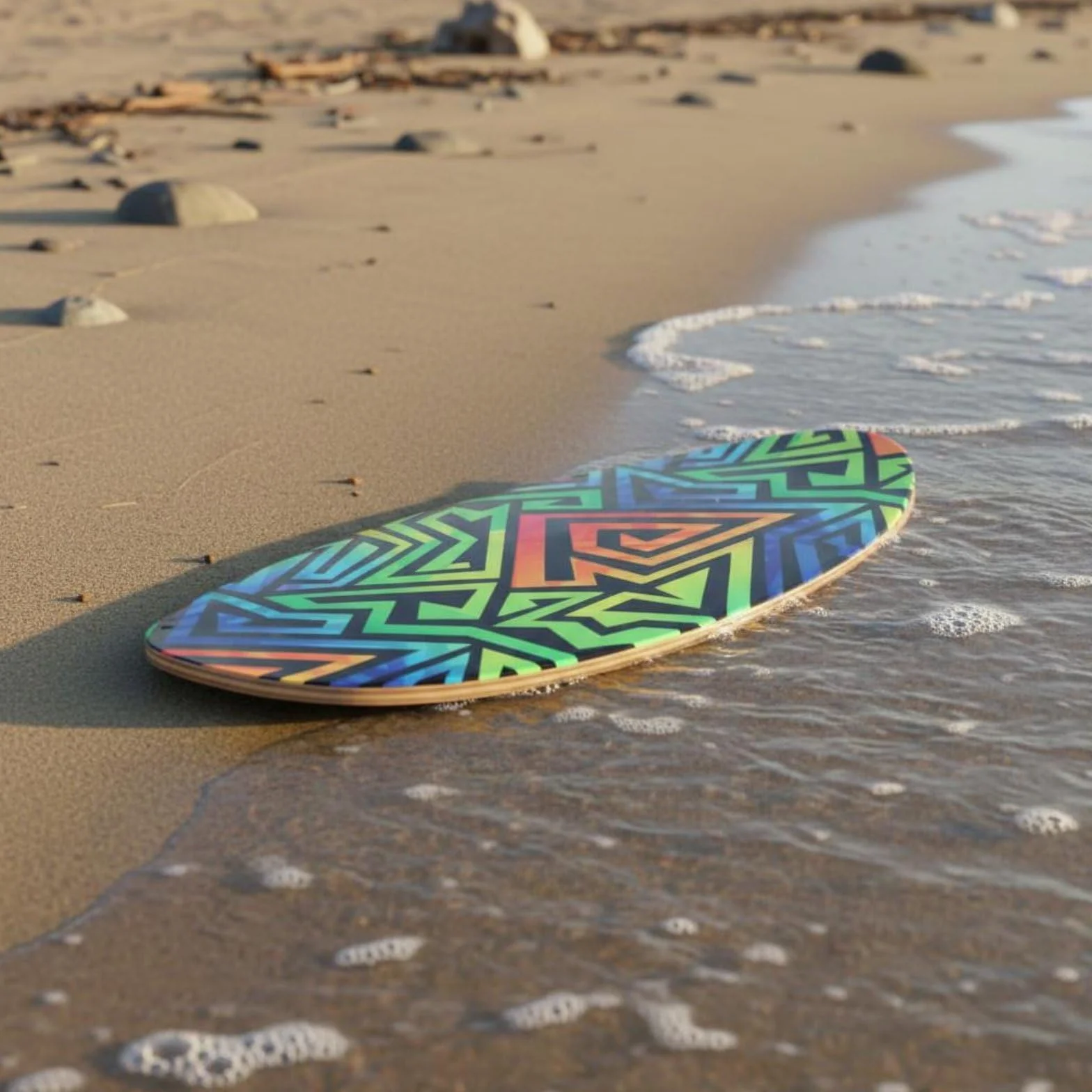 MERIGLARE Skimboard Kinder Strandbrett Robustes Wellenbrett Poplarholz Oberfläche für Anfänger Familien Kinder Outdoor-aktivitäten Balance-Spiel Training , Blauer Fischgrät , 89 50 0.7CM