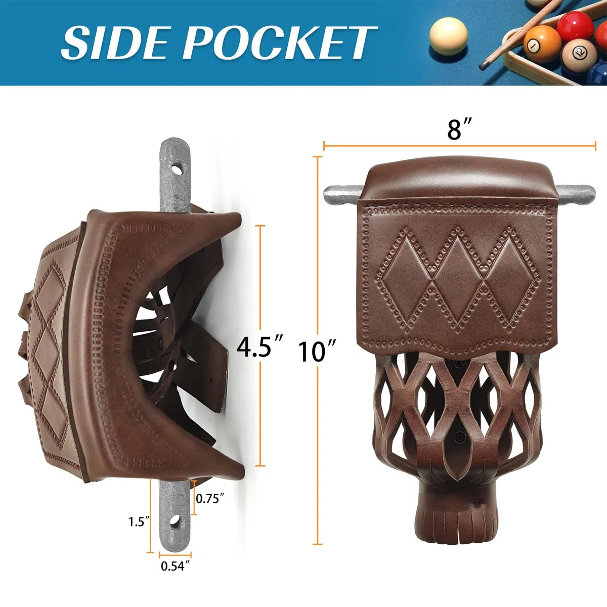 Billardtischtaschen, robustes PU-Leder, 6er-Set, inklusive 4 Ecktaschen und 2 Seitentaschen