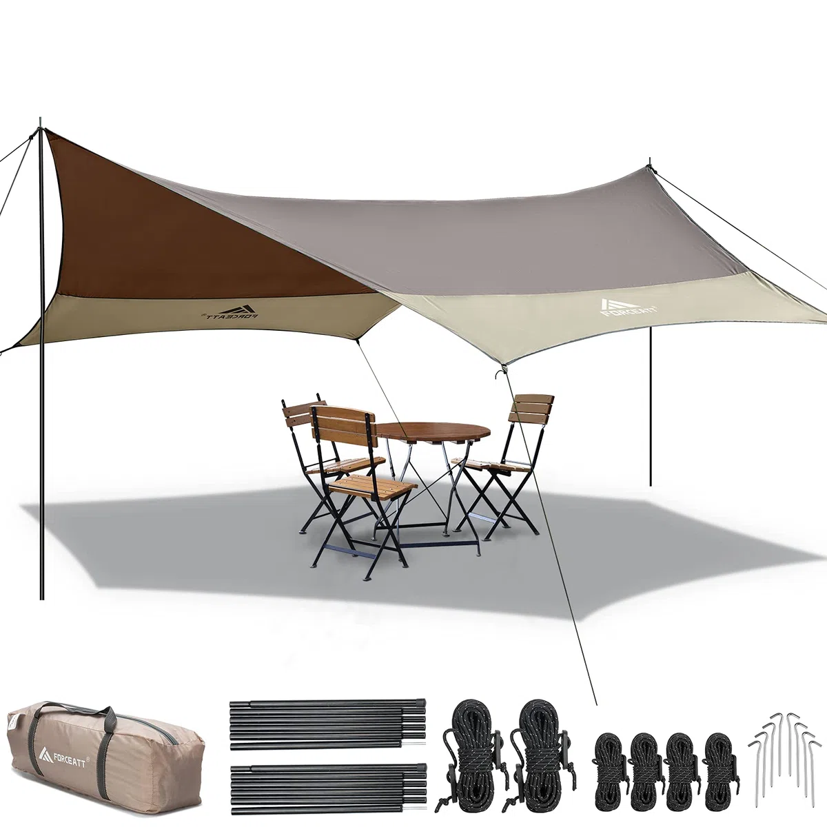 Forceatt Zeltplane 3,7x4,3 m Tarp Ultraleicht Anti-UV wasserdicht Camping Wandern