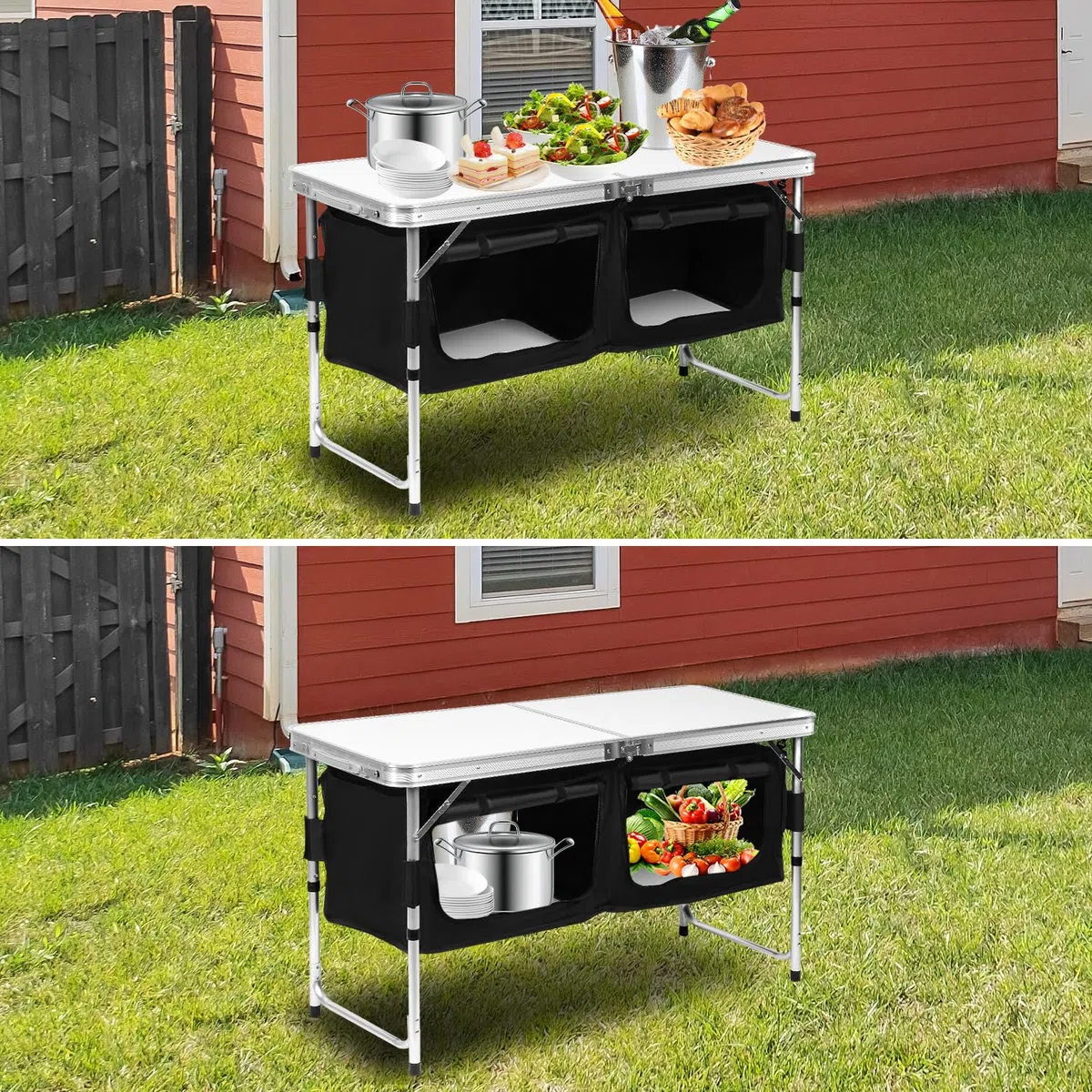 Campingküche,Outdoor Camping Küche,Schnell auf- und abgebaut Camping Schrank, Ink. Camping Möbel | Outdoor Camping Küche| mit Aluminiumgestell | Faltschrank,600D Schwarz