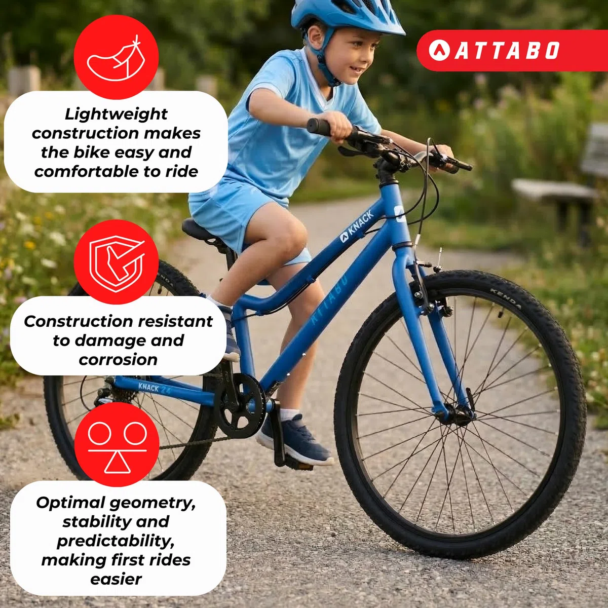 ATTABO Leichtes Fahrrad für Alltag und Touren – Jugendfahrrad – Aluminium – 24 Zoll Blau – Für Jungen und Mädchen