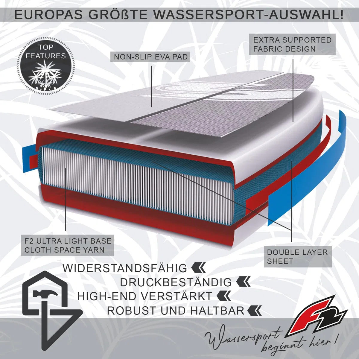 F2 Junior SUP Stand Up Paddle Board Ocean Boy 8'2''/9'2" wählbar Blau