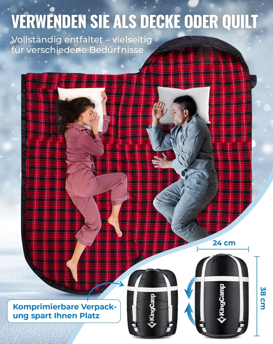 KingCamp Schlafsack XXL Baumwolle Flanell für Erwachsene, Übergröße Warm Deckenschlafsack Winter für Camping Reisen und Aktivitäten Outdoor im 4-Jahreszeiten, 220x100cm