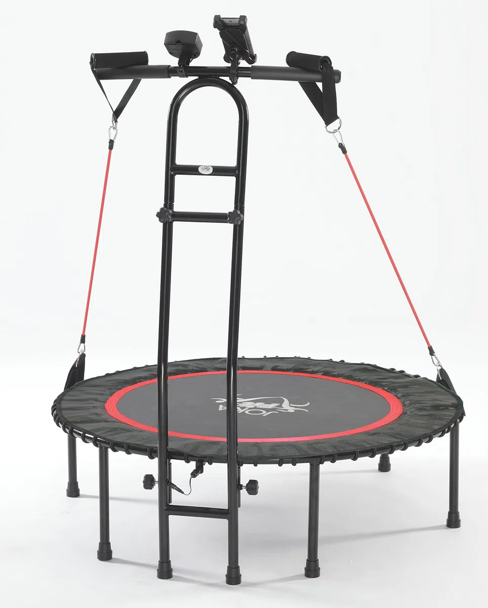Trampolin Fitness 2.0, mit Sprungzähler, NEU - Innovatives Trampolin, Widerstandsband, DVD, Handyhalterung