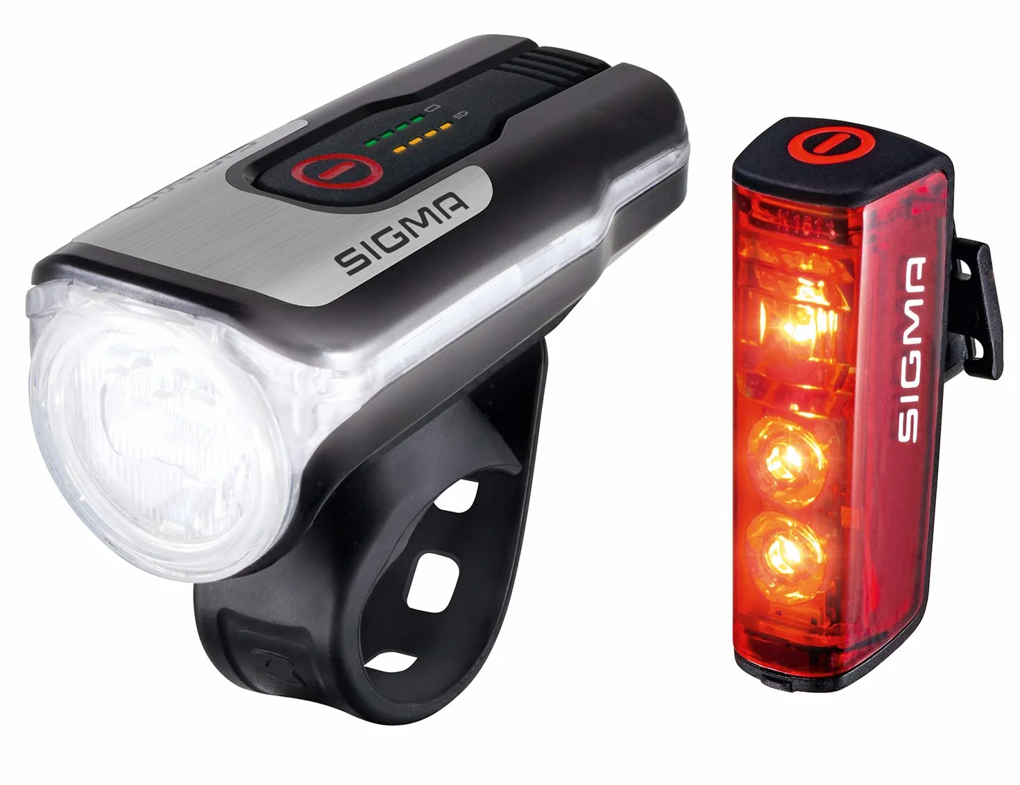 SIGMA LED Fahrradlicht Set Aura 80 und BLAZE | StVZO zugelassenes, akkubetriebenes Vorderlicht und Rücklicht mit Bremsfunktion | wetterfestes, wiederaufladbares Beleuchtungsset