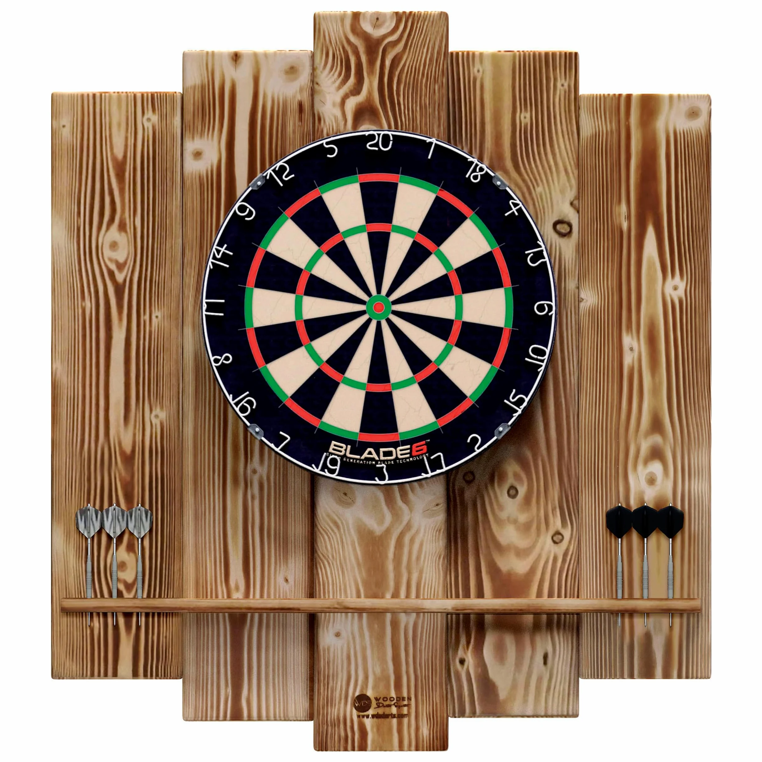 Wooden Dartboard Surround | Premium Dart-Wandschutz & Tablet-Halter (Optional) | Geflammter Burned Look oder Color Design (Catchring, Dart Umrandung, Backboard)