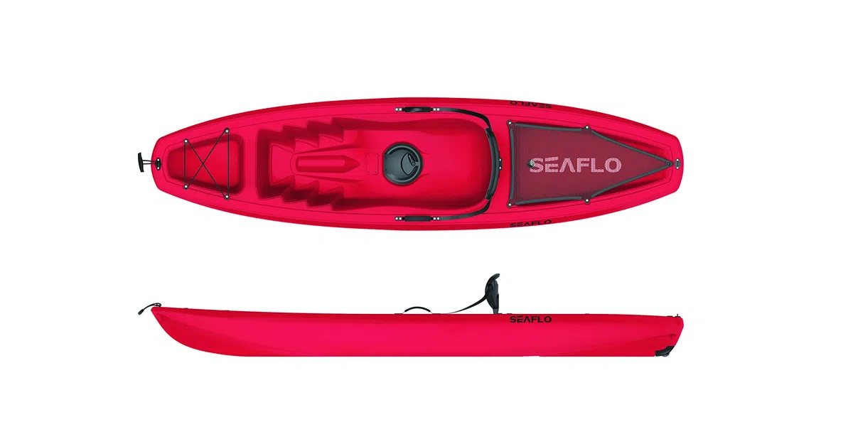 Seaflo Sit on Top Kajak mit Paddel und Angelrutenhalter -rot-