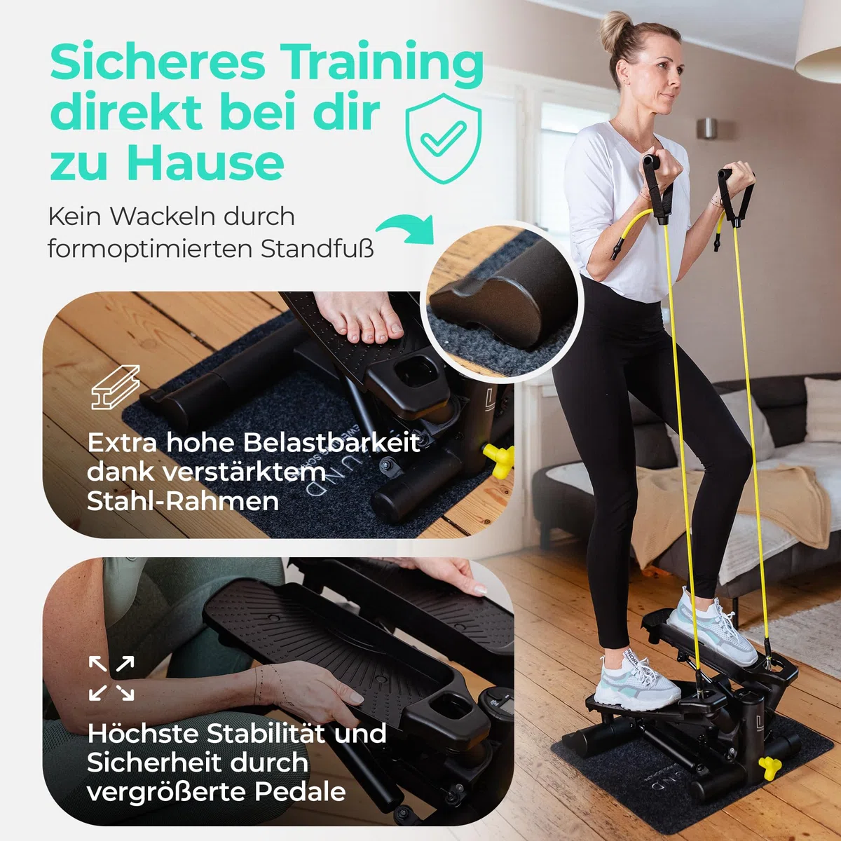 LANDWEHR Stepper für zuhause, Treppensteiger Fitnessgerät, bis 180kg belastbar, Stabile Stahlkonstruktion, Schwarz, Starte jetzt Dein Sicheres Training, von Trainern empfohlen!