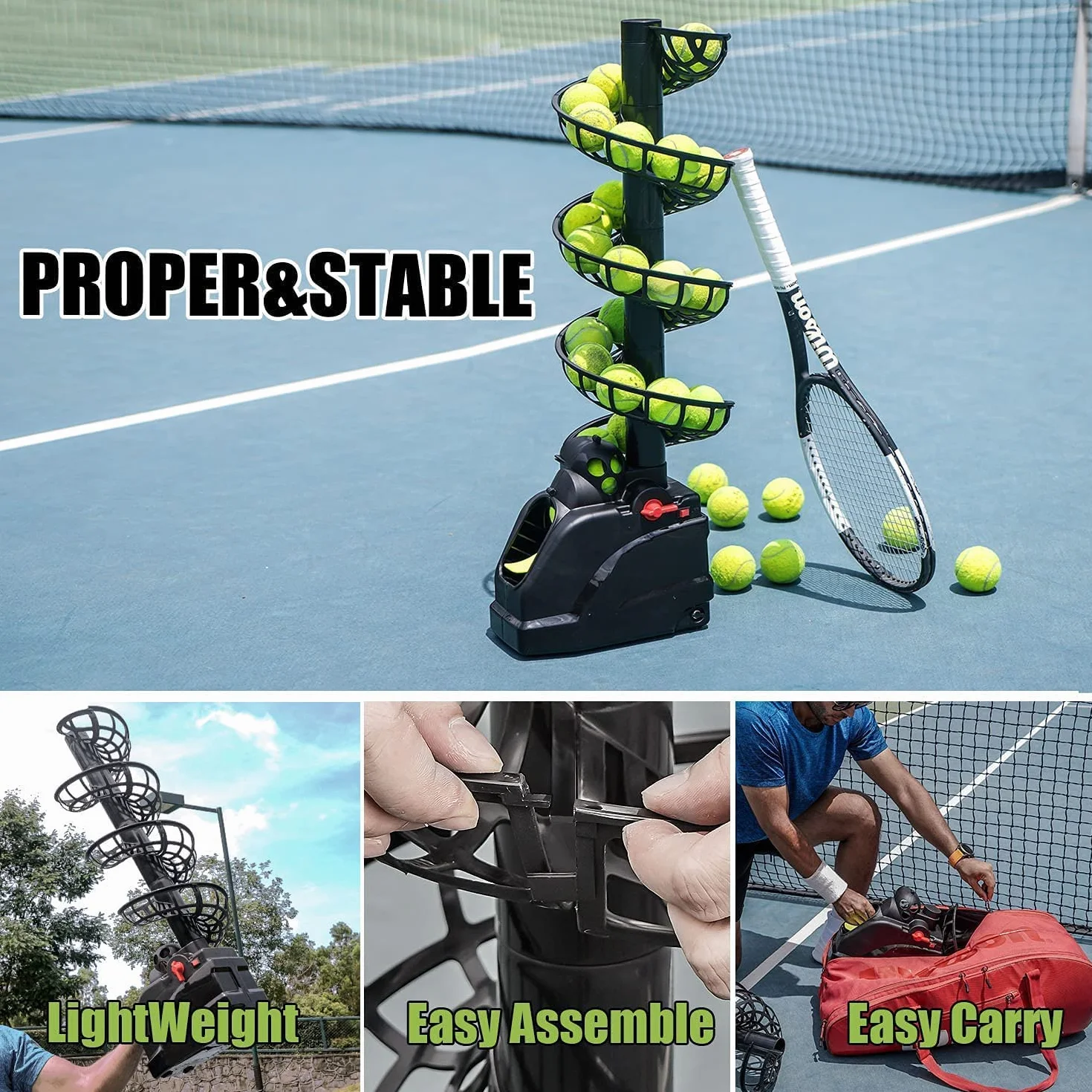Tennisbälle Maschine(Maximal 30Bälle),Tennisball Trainer für selbsttraining,Anfänger/Kinder/Lehrer/Zuhause/Gericht,genaue effiziente Ballwurfmaschinen für alle Stufen/Alter,AC&Batterie&USB-Kabel