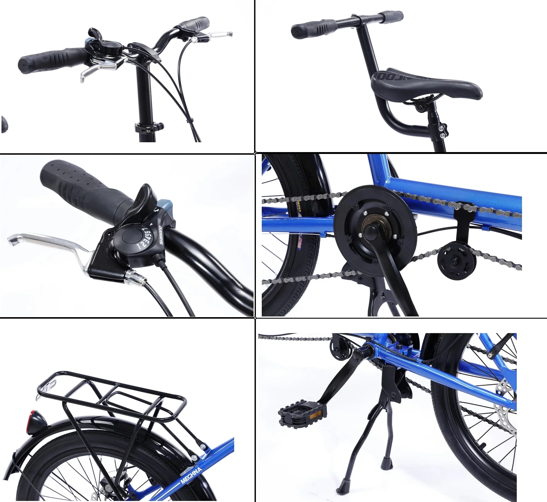 Klassisches Tandem Fahrrad - Faltbare Adult Beach Cruiser Bike mit 7 Geschwindigkeiten, Familie 3-Säseer, Blau