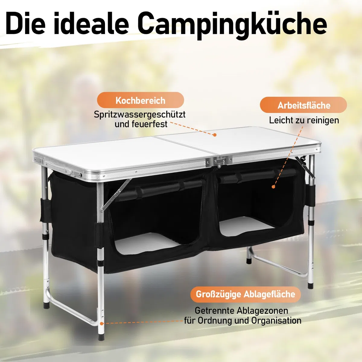 Campingküche,Outdoor Camping Küche,Schnell auf- und abgebaut Camping Schrank, Ink. Camping Möbel | Outdoor Camping Küche| mit Aluminiumgestell | Faltschrank,600D Schwarz