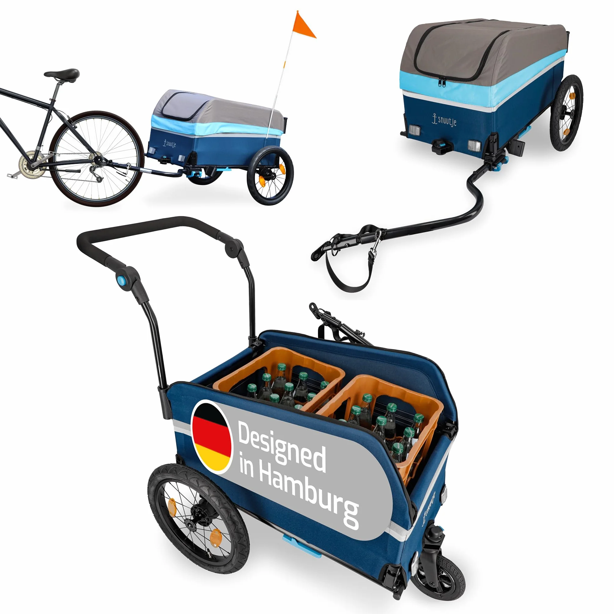 Fahrradanhänger | Lastenanhänger für Fahrrad & ebike | 40 kg Tragkraft 120 Liter | faltbar | mit Regenschutz | perfekt für Einkauf, Ausflug, Festival