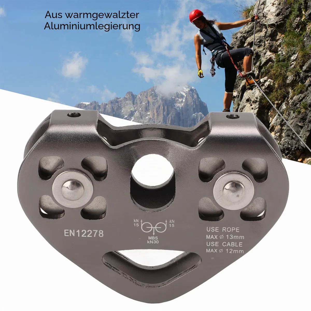 Tragbare Seilrutsche mit Drehbarer Riemenscheibe Zum Klettern aus Aluminium mit Tandem-Geschwindigkeits-Doppeltrolley FüR Bergsteigen