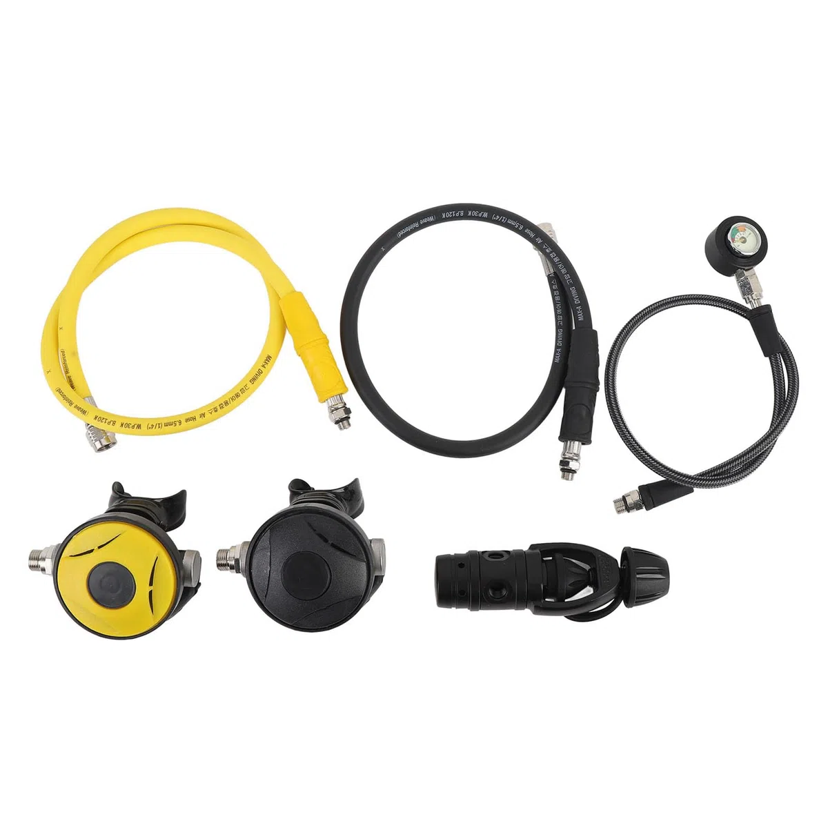 Ausla Tauchregler-Set, Tauchregler der Ersten Stufe aus Aluminium mit Regler der Zweiten Stufe und Manometer, Kompaktes Unterwasser-Atemsystem für Sporttaucher