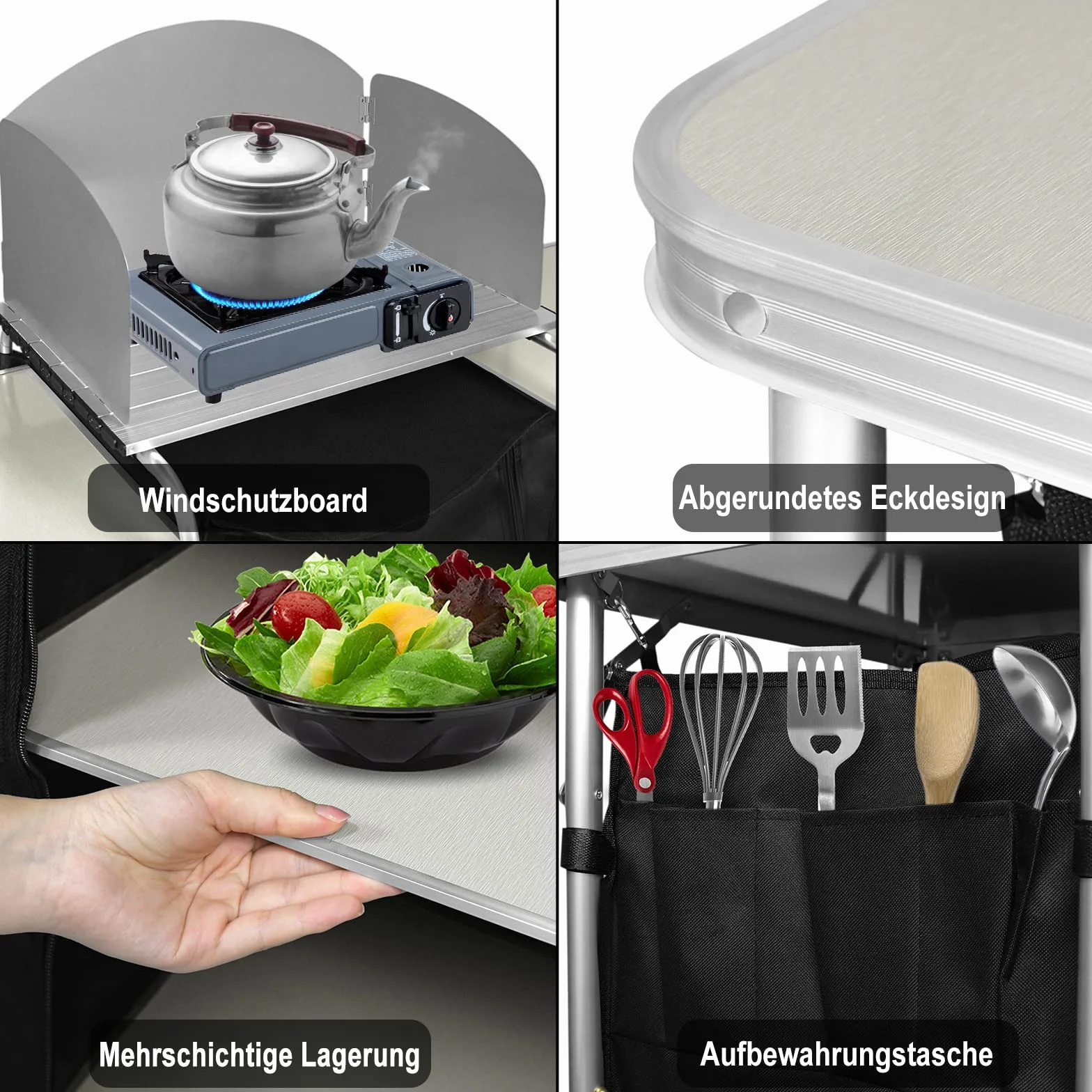 Froadp Faltbar Camping Schränke Mobile Campingküche Schrank mit MDF Tischplatte & Tragetasche Mobile Gartenküche Grilltisch Außenküche für BBQ Reisen Camping Garten Balkon