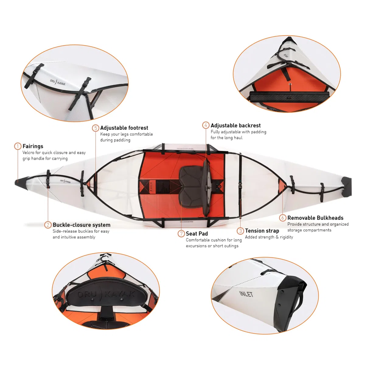 Oru Kayak Faltbares Kajak Inlet – Stabil, langlebig, leicht – Freizeitpaddeln auf Seen und Flüssen – Anfänger, Intermediär - Größe (aufgebaut): 290 x 76 cm, Gewicht: 9,1 kg