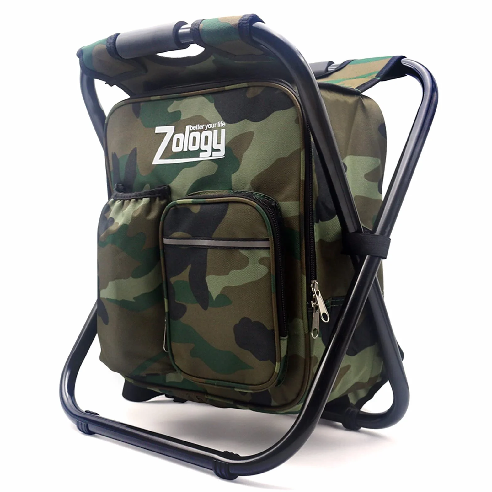 Sitzrucksack Klapp Campingstuhl Hocker Rucksack mit Kühler isolierte Picknick Tasche, Camouflage Portable Wandern Sitz Tisch Tasche für Outdoor Indoor Fishing Travel Beach BBQ