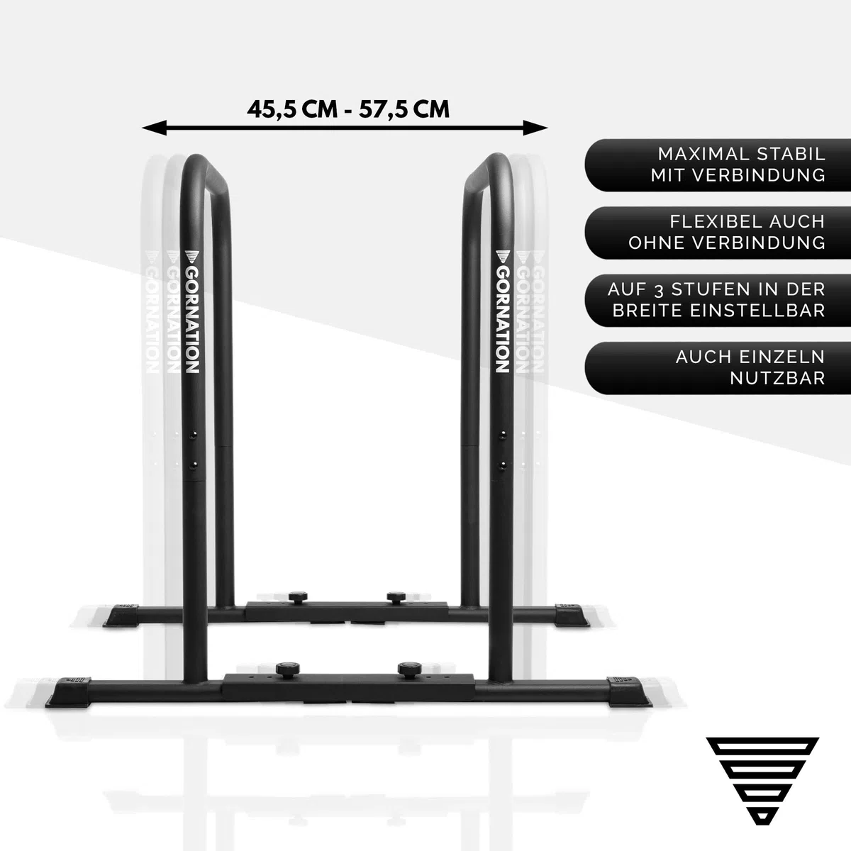 GORNATION Premium Dip Barren, Dip Stange, Verstellbares Calisthenics & Fitness Trainingsgerät mit rutschfesten Füßen, Dip Station für Home und Outdoor Workout Bars