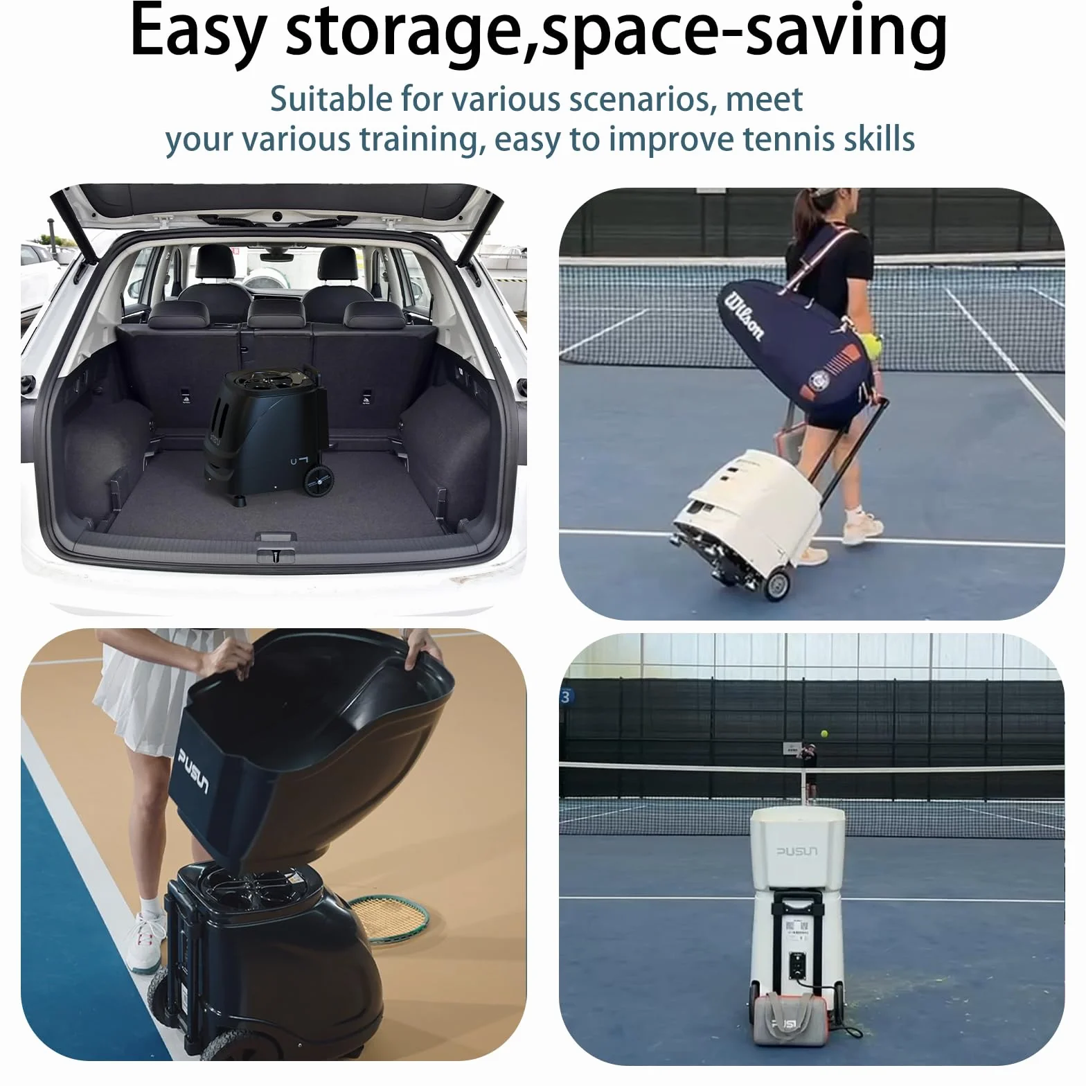 PT-Smart Tennisballmaschine mit App, Fernbedienung | Elektronischer tragbarer Ballwerfer | 4-6-Stunden-Akku | Oszillation mit Topspin & Backspin | Trainingsgeräte für Erwachsene | Court Practice
