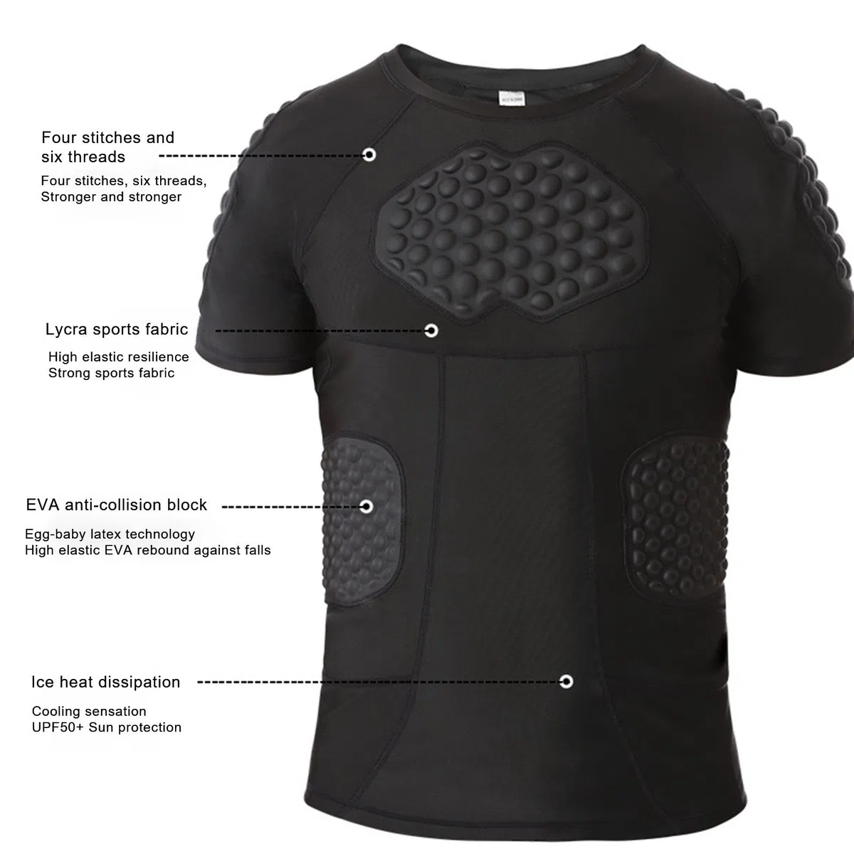 Hotfiary Herren gepolstertes Kompressions Shirt für Fußball Paintball Baseball Basketball, 6-Pads Kurzarm Fußball Rippe Brustschutz, Fußball Schutzausrüstung Herzschutz Sternum Schutz